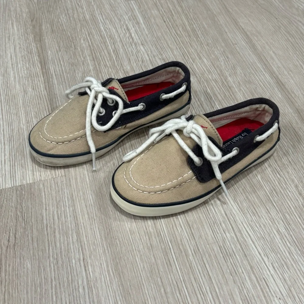 Polo by Ralph Lauren Tan and Black Kids Boat Shoes (size 10.5)